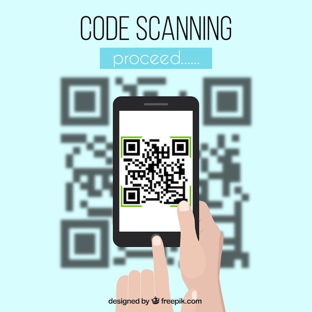 Vector fondo borroso de código qr y móvil