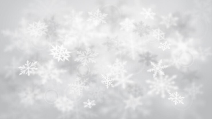 Vector fondo borroso de navidad de copos de nieve cayendo grandes y pequeños desenfocados complejos en colores blanco y gris con efecto bokeh