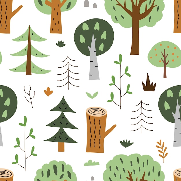 Vector fondo boscoso bosque de otoño vector patrón sin costuras fondo infantil con dibujos a mano