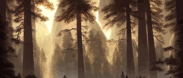 Fondo de bosque crepuscular paisaje de moda aterrador imagen vectorial horror paisaje de bosque brumoso espeluznante