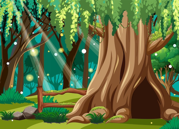 Vector fondo de bosque de hadas de fantasía