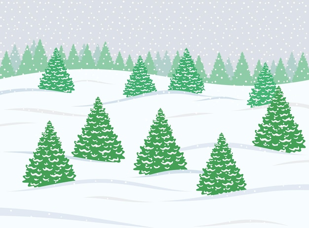 Fondo del bosque de invierno nevado Árboles navideños y la nevada Ilustración vectorial