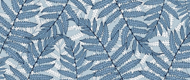 Fondo botánico de invierno con ramas de helecho azul