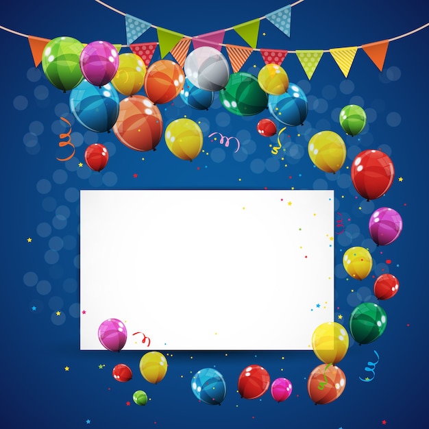 Fondo brillante de la bandera de los globos del feliz cumpleaños del color