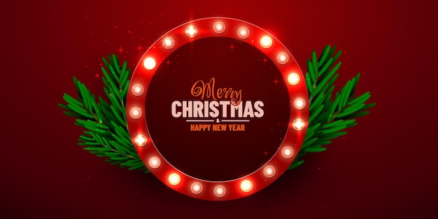 Fondo brillante de Navidad letrero de luz de Navidad retro