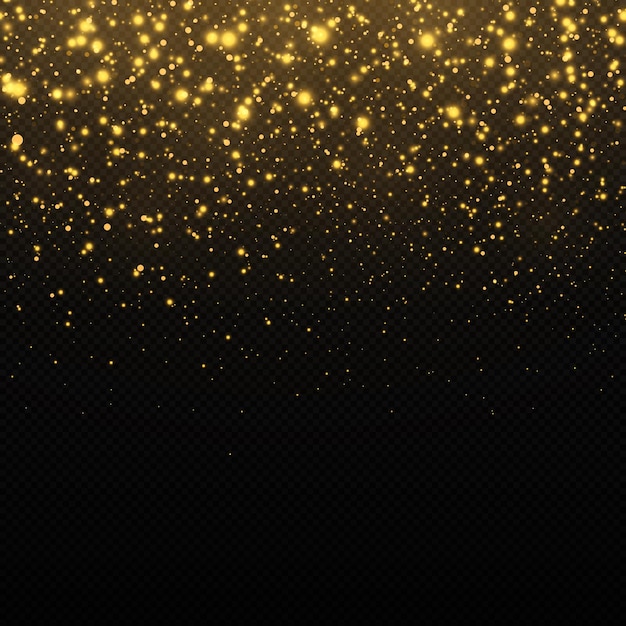 Fondo de brillo dorado Efecto bokeh de polvo amarillo Resumen cayendo luces doradas y estrellas