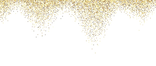 Vector fondo de brillo dorado pequeño papel tapiz de confeti que cae con puntos de oro brillantes textura marco de borde