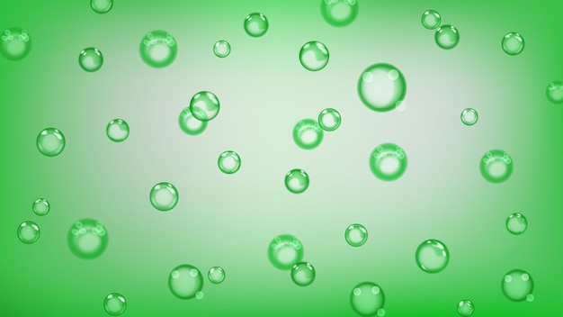 Fondo de burbujas o gotas de agua de diferentes tamaños en colores verdes