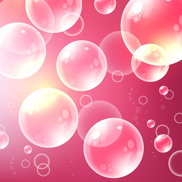 Fondo de burbujas rosadas abstractas burbuja de jabón realista y transparente