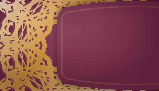 Fondo burdeos con patrón dorado abstracto y lugar para logotipo o texto