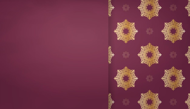 Fondo burdeos con patrón dorado indio y lugar para logotipo o texto