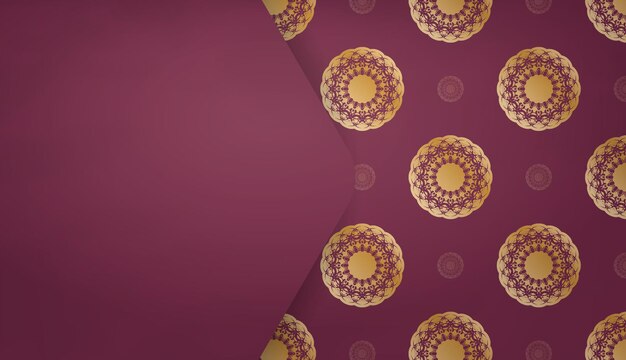 Fondo burdeos con patrón dorado vintage para diseño bajo su logotipo o texto