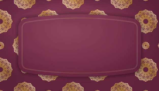 Fondo burdeos con patrón dorado vintage y espacio para texto