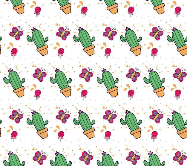 Fondo de cactus y mariposa