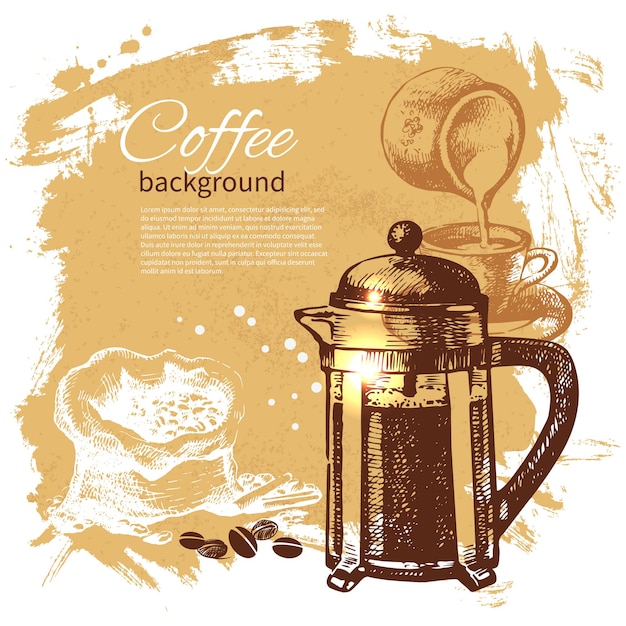 Fondo café vintage dibujado a mano