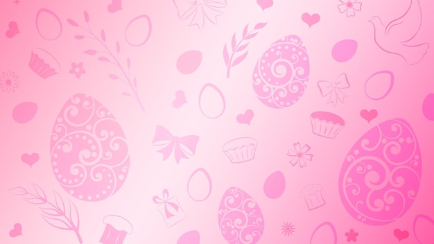 Fondo de caja de regalo de pastel de flores de huevos y otros símbolos de Pascua en colores rosas