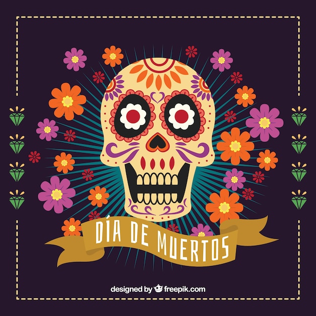 Fondo de calavera mexicana con flores 