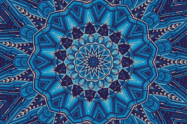 Fondo de caleidoscopio azul abstracto hermosa textura de mandala diseño único de caleidoscopio