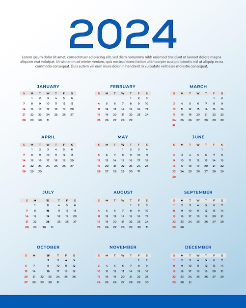 Fondo de calendario de año nuevo vectorial 2024