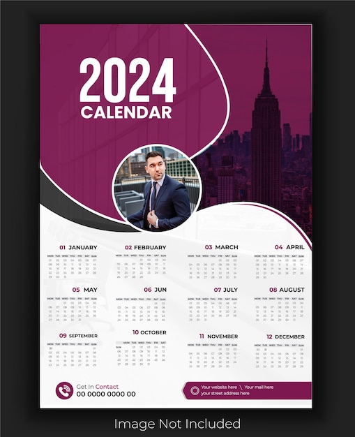 Fondo de calendario anual 2024 para papelería comercial Vector Premium