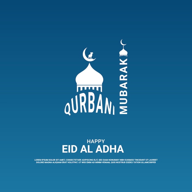 Fondo de caligrafía de luna creciente y mezquita eid al adha mubarak vector premium