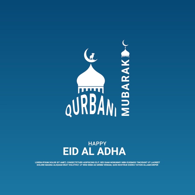 Fondo de caligrafía de luna creciente y mezquita eid al adha mubarak Vector Premium