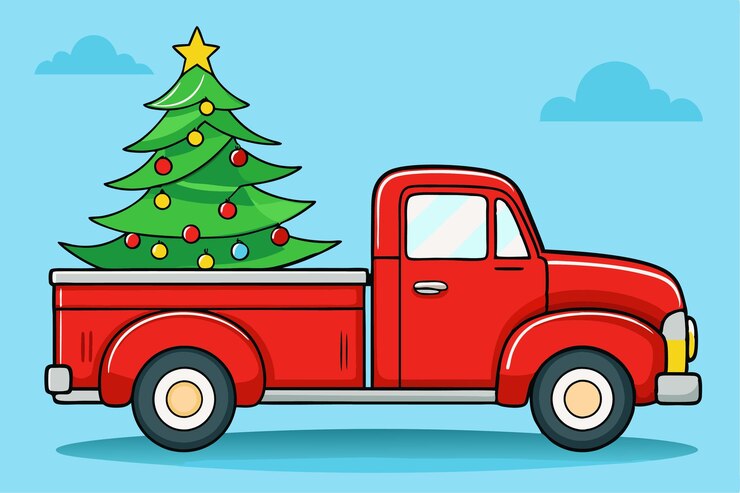 Vector el fondo del camión de entrega de árboles de navidad