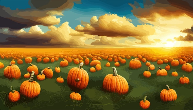 Vector fondo de campo con calabazas paisaje rural con calabazas para el vector del día de acción de gracias