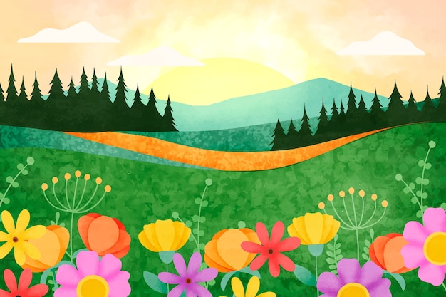 Vector fondo de campo de flores de acuarela