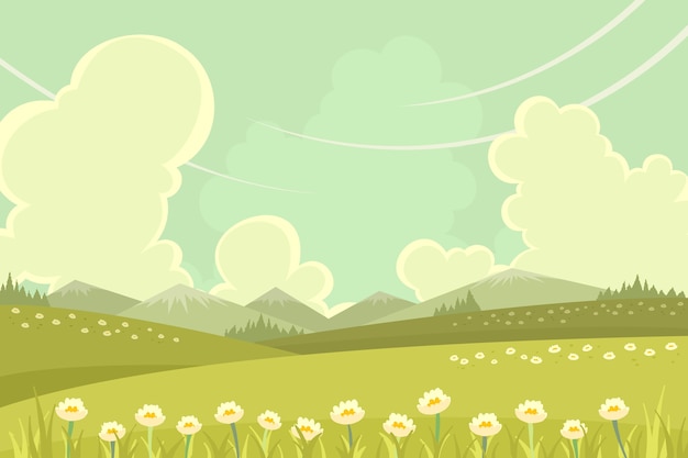 Vector fondo de campo de flores dibujado a mano