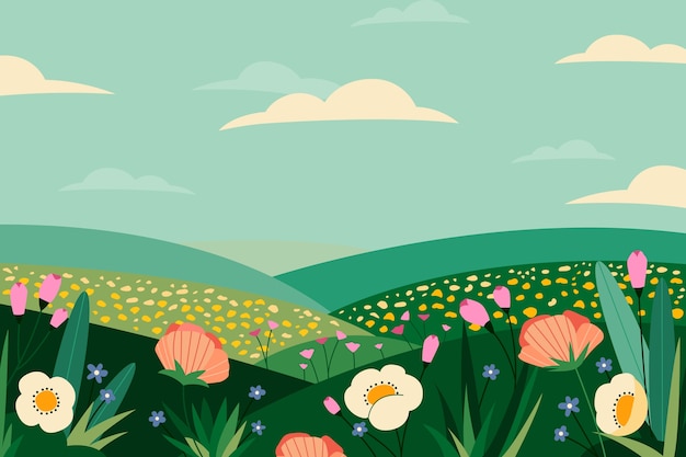 Vector fondo de campo de flores dibujado a mano