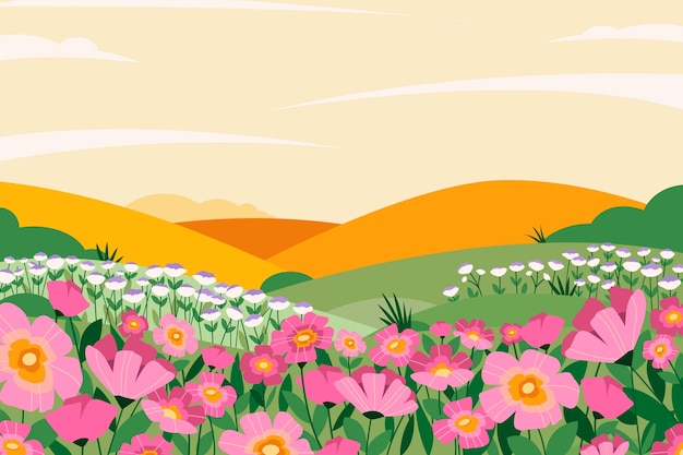 Fondo de campo de flores de diseño plano