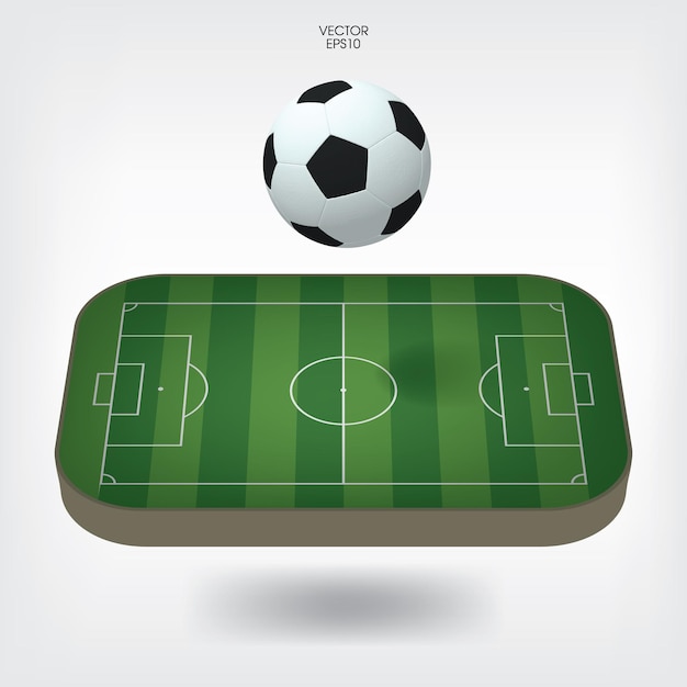 Fondo de campo de fútbol o campo de fútbol con balón de fútbol. Cancha de césped verde para crear un juego de fútbol. Ilustración vectorial