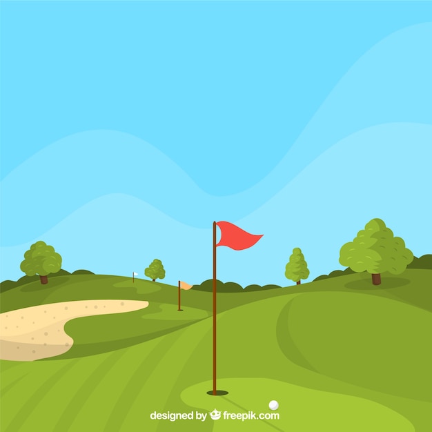 Vector fondo de campo de golf en estilo plano