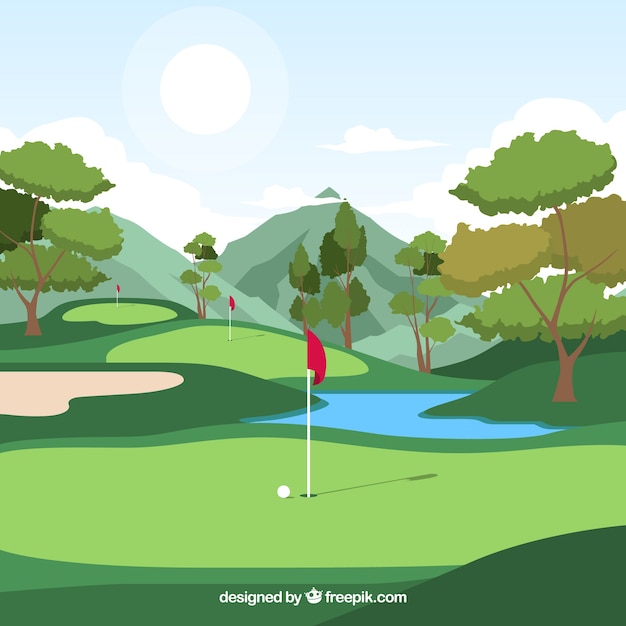 Vector fondo de campo de golf en estilo plano