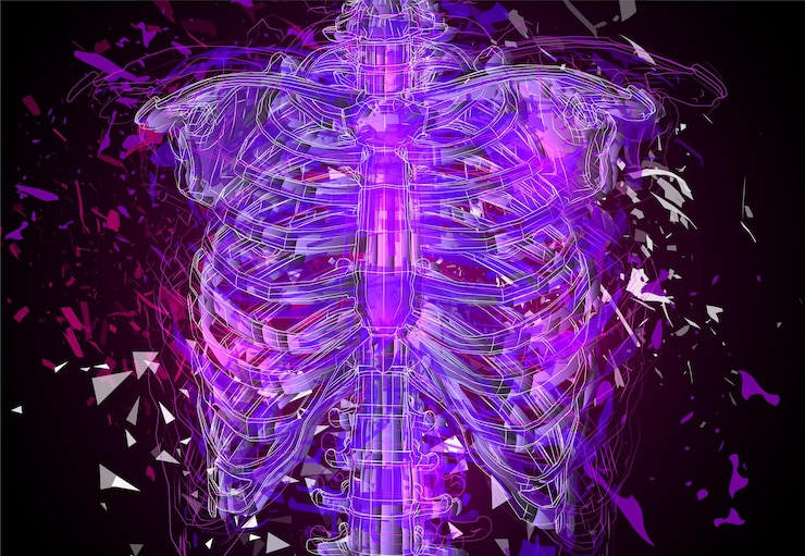 Vector fondo caótico abstracto del vector. la columna vertebral y las costillas del hombre explotaron