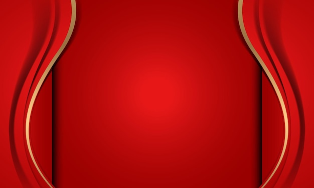 Fondo de capa roja de lujo con onda de decoración de línea dorada