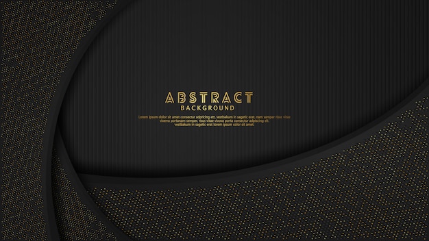 Fondo de capas de superposición negra con efecto dorado brillante.