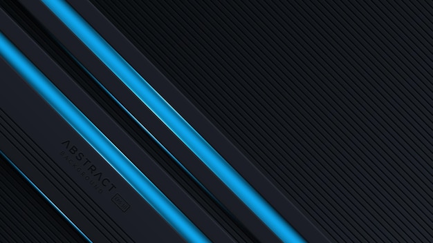 Fondo de capas superpuestas diagonales abstractas negras con decoración de luz azul