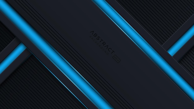Fondo de capas superpuestas diagonales abstractas negras con decoración de luz azul