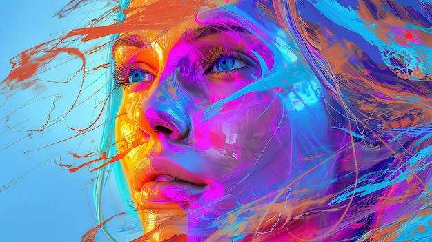 Vector el fondo de la cara de la mujer con una explosión de color hiperintensa