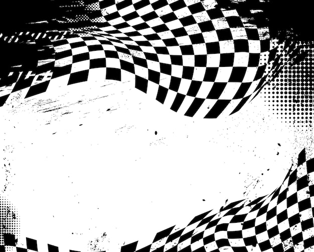 Fondo de carreras de banderas a cuadros con pinceladas grunge negras abstractas