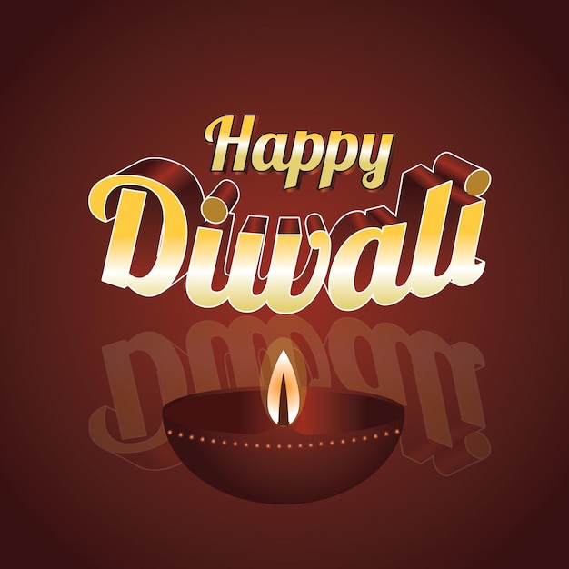 Fondo y cartel del festival Happy Diwali con textura realista de lámpara de aceite Texto 3D de Happy Diwali