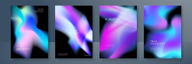 Fondo de cartel futurista de formas onduladas líquidas azules y púrpuras abstractas con elemento de tecnología de aurora degradado Fondo de vector de ondas de tecnología brillante