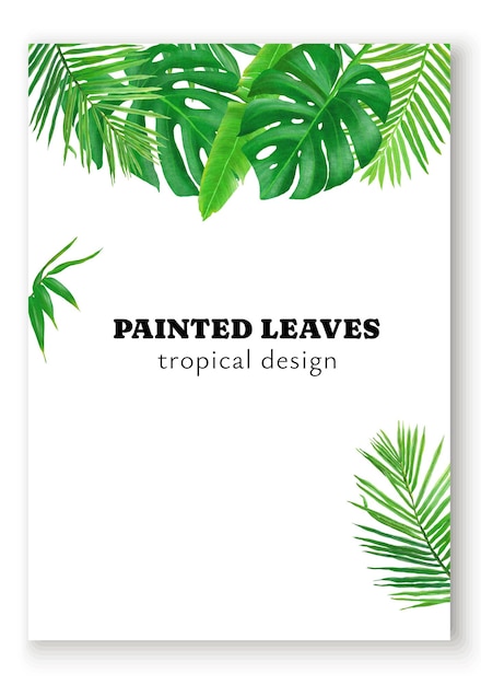 Vector fondo de cartel tropical con hojas pintadas a mano