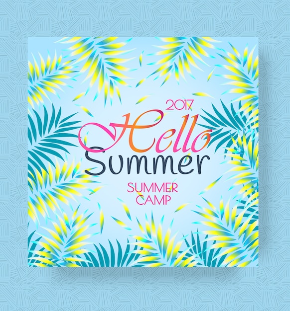 Vector fondo de carteles de hello summer holiday y summer camp.