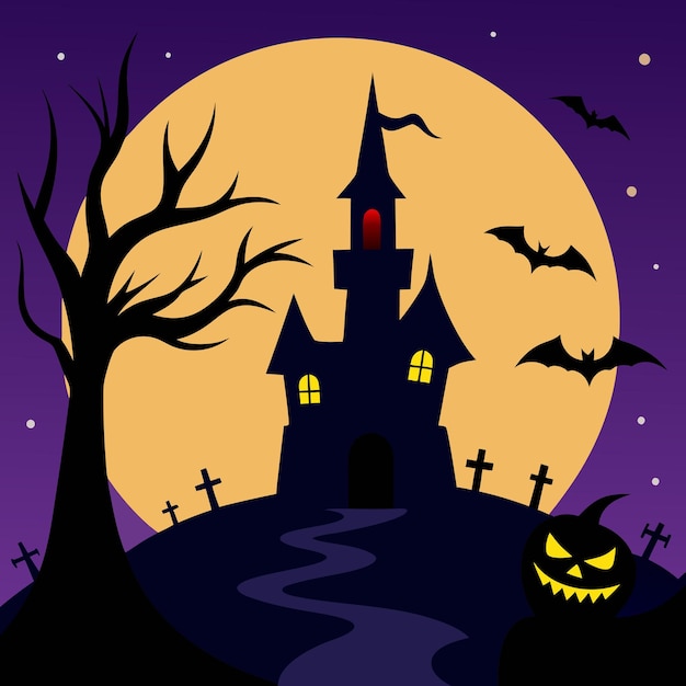 Fondo de la casa de miedo de Halloween Ilustración de la casa embrujada espeluznante para diseños de Halloween