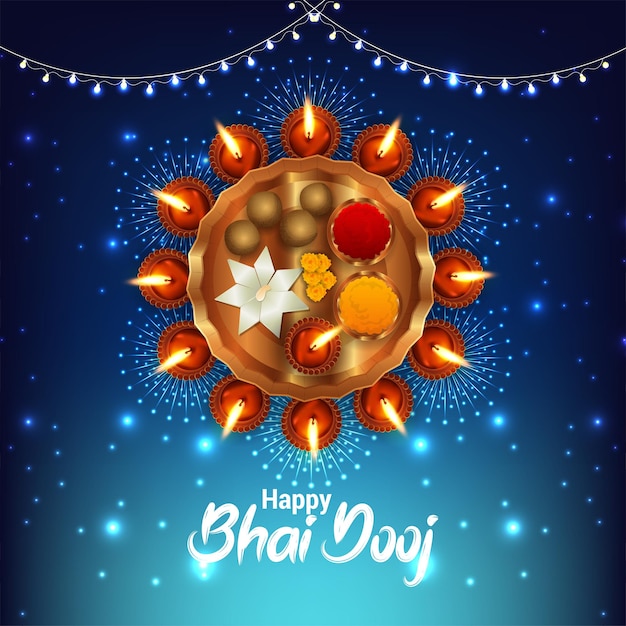 Vector fondo de celebración de bhai dooj feliz con platos de puja creativos