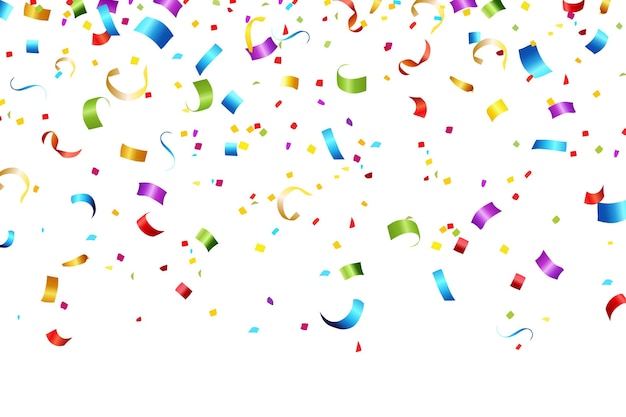Fondo de celebración con coloridos confeti y cintas Ilustración vectorial
