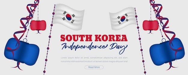 Fondo de celebración del día de la independencia de corea del sur con diseño de ondear banderas en 3d
